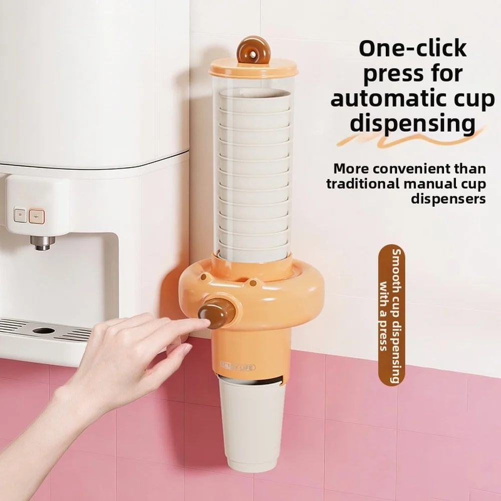 Plastic Disposable Paper Cup Holder Punch Wall Mounted Automatic Cup Dispenser Space Saving Dustproof Visible Cup Extractor