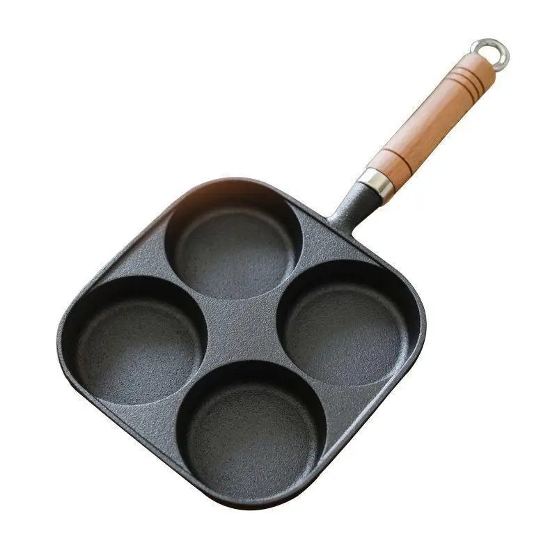 1Pcs Flat Bottom 4 Grid Cast Iron Frying Pan Non-Stick Skillet for Fried Eggs Burger Camping Breakfast