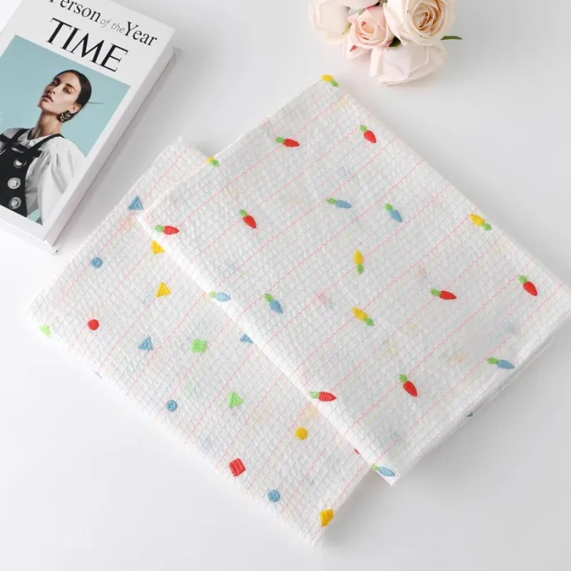

Cute Radish Geometric Embroidery Pure Cotton Fabric Summer Fresh Shirt Clothing Designer Garment Material Sewing Accessories