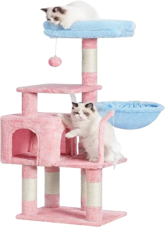 

Heybly Cat Tree with Toy, Cat Tower Condo for Indoor Cats, Cat House with Padded Plush Perch, Cozy Hammock and Sisal Scratching