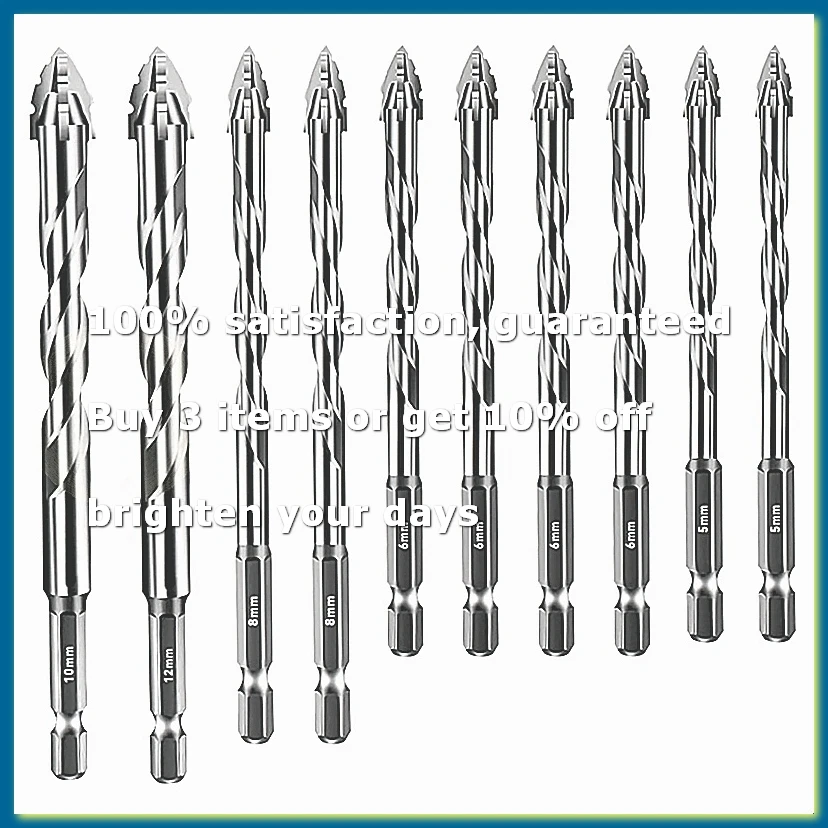 10Pcs New Four-Flute Sawtooth Eccentric Drill Bit Size 5/6/8/10/12mm,for Wood Marble Metal Glass Ceramic Wall Tiles A
