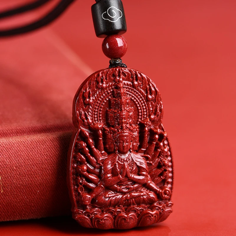 Cinnabar Buddha Zodiac Thousand Hands Guanyin Bodhisattva Pendant Keychain Pendant for Men and Women in the Animal Year