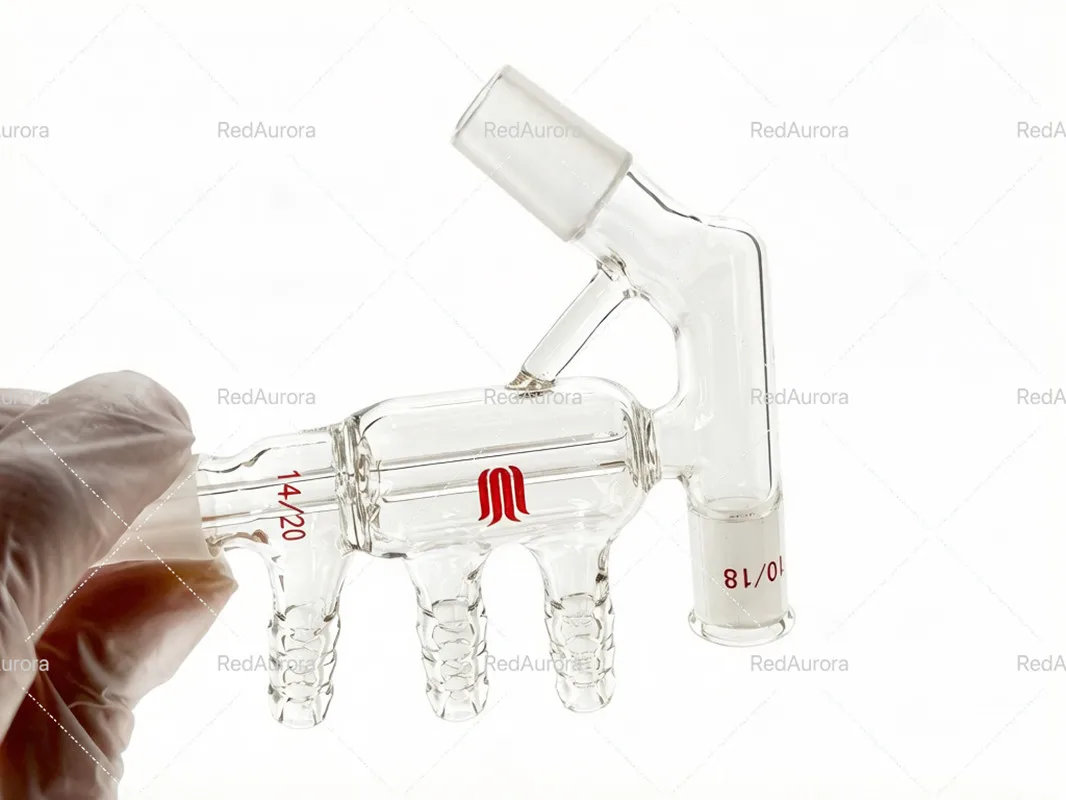 Zdjęcie 6: Mikrodestylator, Prosty Chłodnica, Głowica Destylacyjna, Krótki Ścieżka, Do Rozpuszczalników, Szkło Borokrzemowe, SYNTHWARE