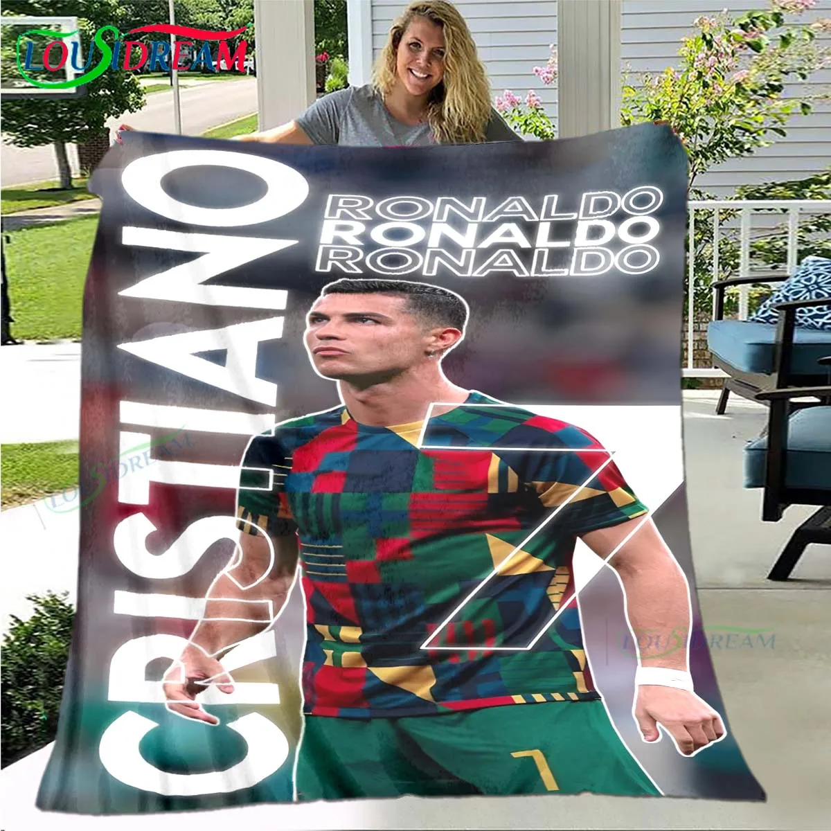 Football Star R-Ronaldo M-Messi M-Mbappe Paint Blanket Flannel Thin Blanket Portable Home Travel Office Lunch Break Blanket Gift