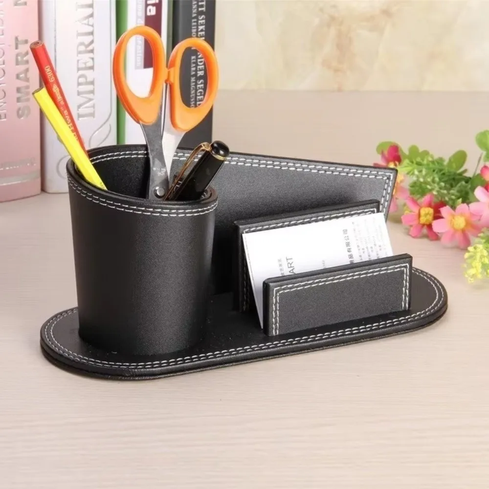 Multifunctional Leather Pen Holder Leather Creative Business Card Stand With Business Card Slot Desk Organizer Holder