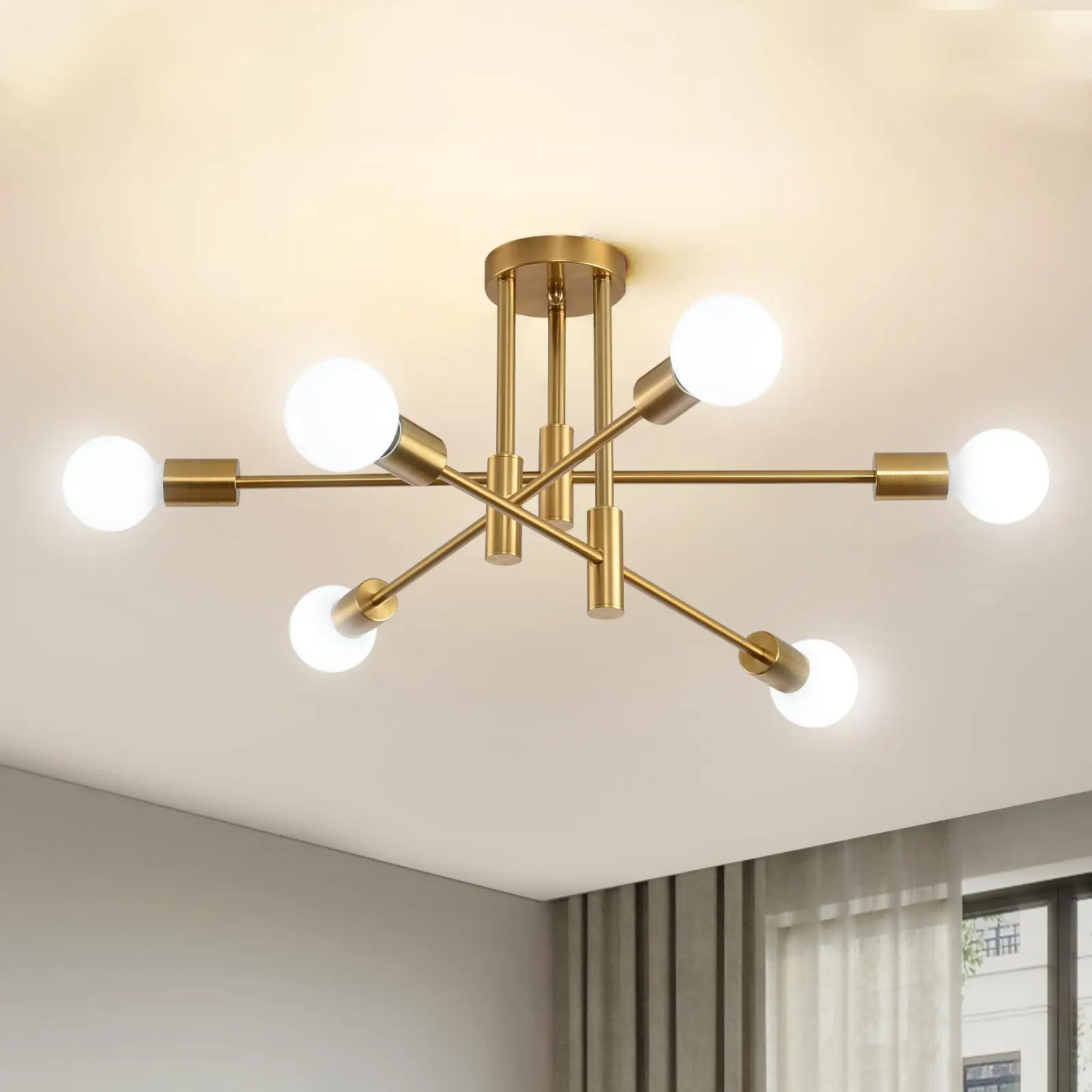 

Gold Ceiling Lamp 6 Head Retro Ceiling Light Living Room Industrial Chandelier Bedroom Lamp Adjustable E27 Dining Light Loft