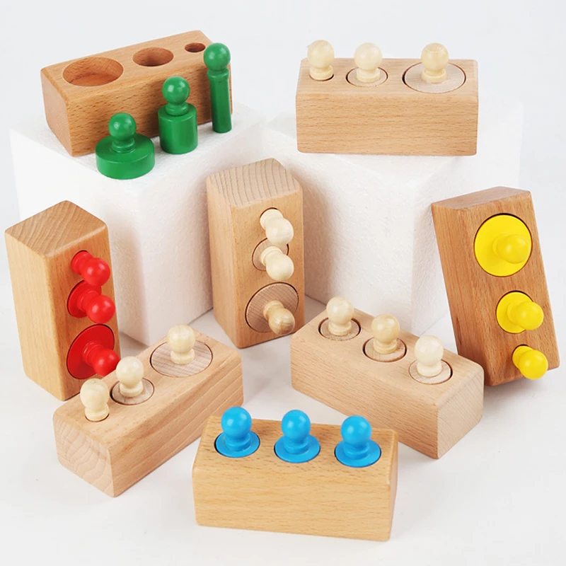 Montessori Cylinder Socket Puzzles Toy Baby Development Practice And Senses Preschool Educational Wooden Toys For Children Gifts