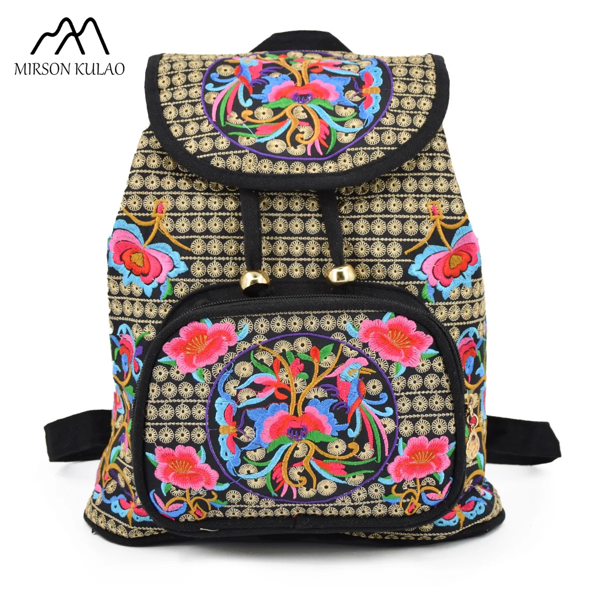 Bolso bordado de estilo étnico, mochila de lona bordada, bolso de hombro para estudiantes