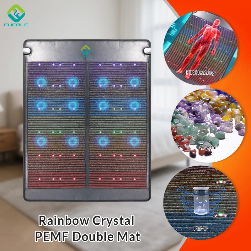 

Fuerle Rainbow Crystal PEMF Double Mat Massage Mat Natural 7 Gemstone Far Infrared Heating PEMF Mat For Body