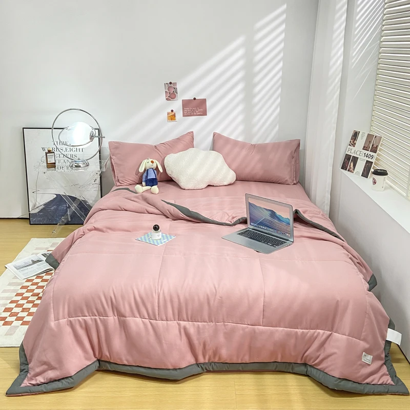 

Solid Color Plaid Quilt Japanese Style Summer Air Condition Quilted Quilt Breathable Lightweight Multi-function Thin Blanket