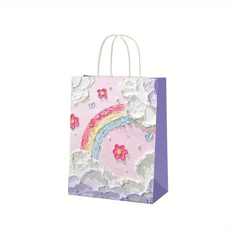 1-50PCS Gift Bag Creative Oil Painting Portable Gift Bag Holiday Gifts Kraft Paper Gift Bag New Year Gift Bag for Students