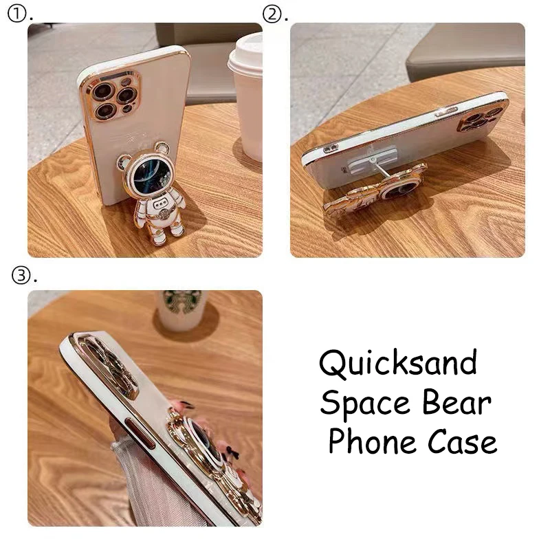 Cute Bear bracket Plating Phone Case For Samsung Galaxy S25 Edge S21 S20 FE Note 20 10 Plus S23 S22 S24 Ultra S25 Plus Cover