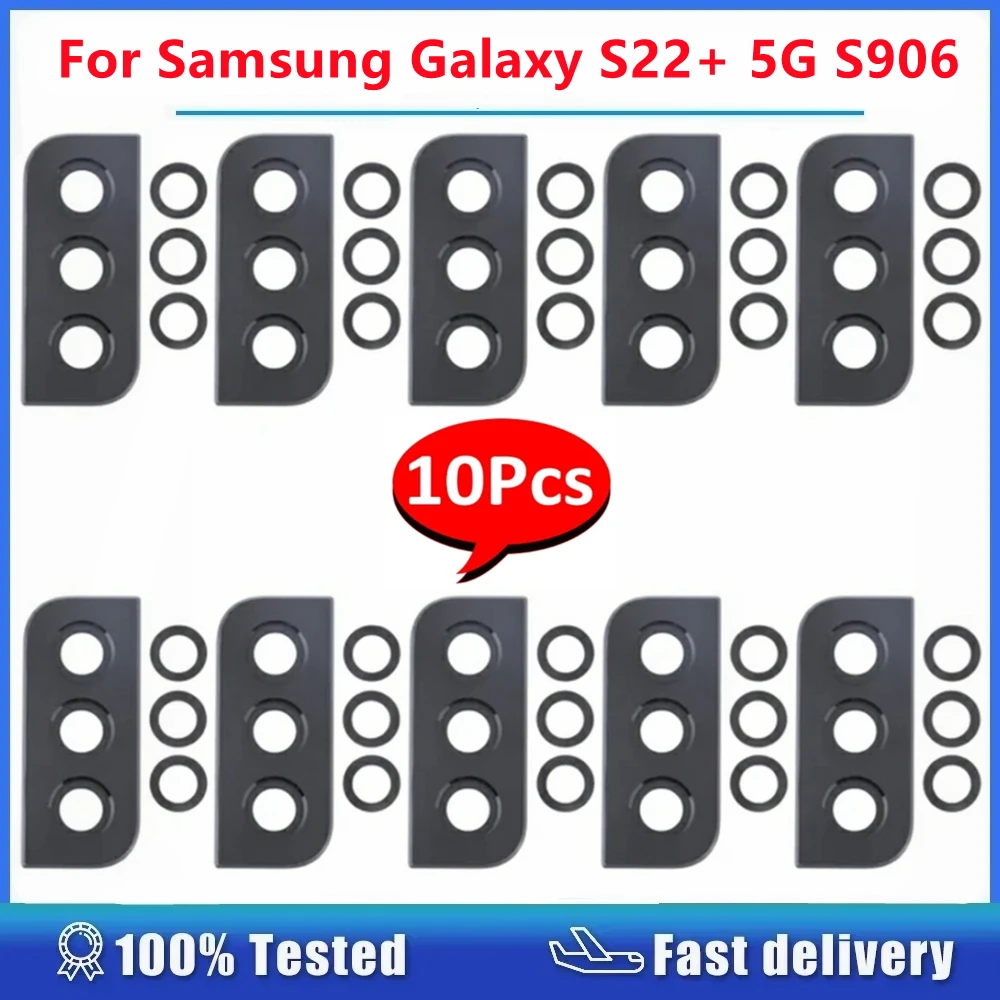 10PCS For Samsung Galaxy S22+ 5G SM-S906B S906 2022 Rear Back Camera Glass Lens Cover With Bracket / Bezel Replacement