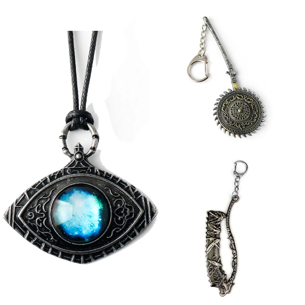 Game keychain Necklace Game Props Cosmic Demon Eye Blue Starry Eye Vintage Pendant Necklace keychain For Women Men Jewelry Charm