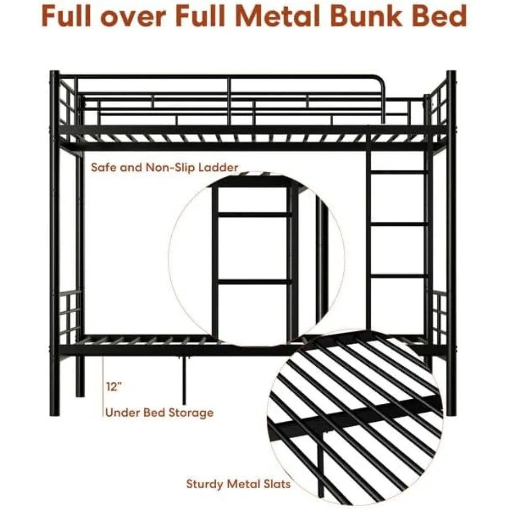سرير بطابقين معدني كامل للبالغين والأطفال، يمكن تحويلها إلى سريرين منفصلين بالحجم الكامل، إطار سرير بطابقين عالي التحمل #5