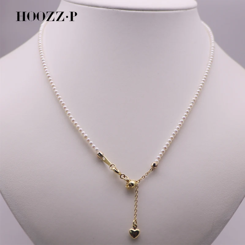 HOOZZ.P اللؤلؤ قلادة خرز صغير 2-3 مللي متر AAA لؤلؤ المياه العذبة الطبيعية المزروعة S925 الفضة مطلي الذهب الأصفر غرامة مجوهرات