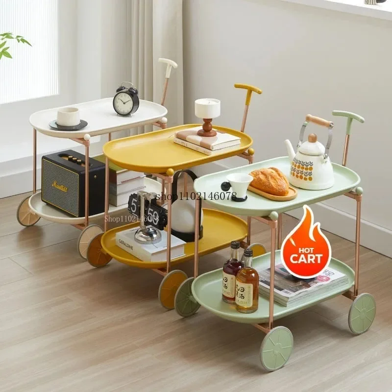 Movable Side Table Trolley Nordic Creative Medieval Ins Premium Sofa Side Small Tables Cream Coffee Table Multi-functional Cart