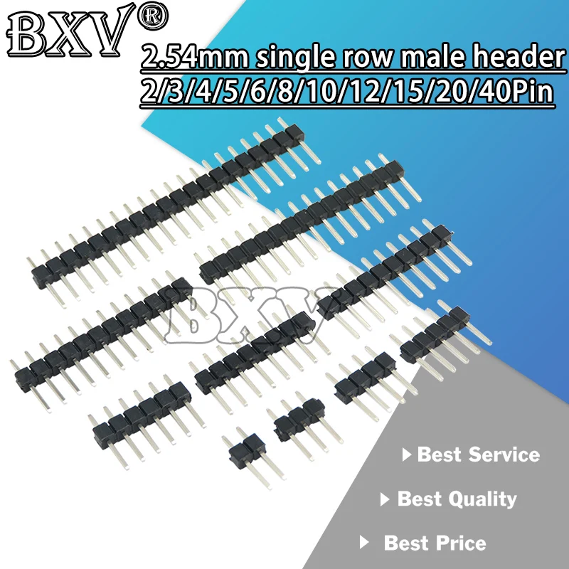 2.54mm Single Row Male New 2~40P Breakaway PCB Board Pin Header Connector Strip Pinheader 2/3/4/5/6/8/10/12/15/20/40Pin