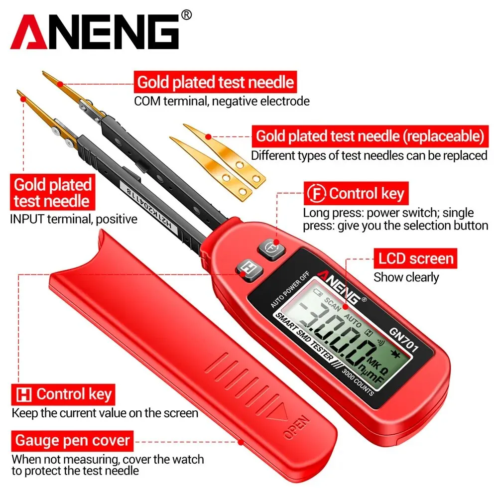 ANENG GN701 Smart SMD Tester 3000 Counts Multimeter Handheld Patch Test Resistance Capacitance Continuity Diode Test Meter Tools