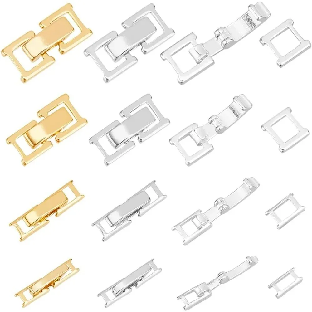 16PCS 8Styles Brass Fold Over Clasps Bracelet Necklace Jewelry Extender Foldover Extension Clasps Watch making kit
