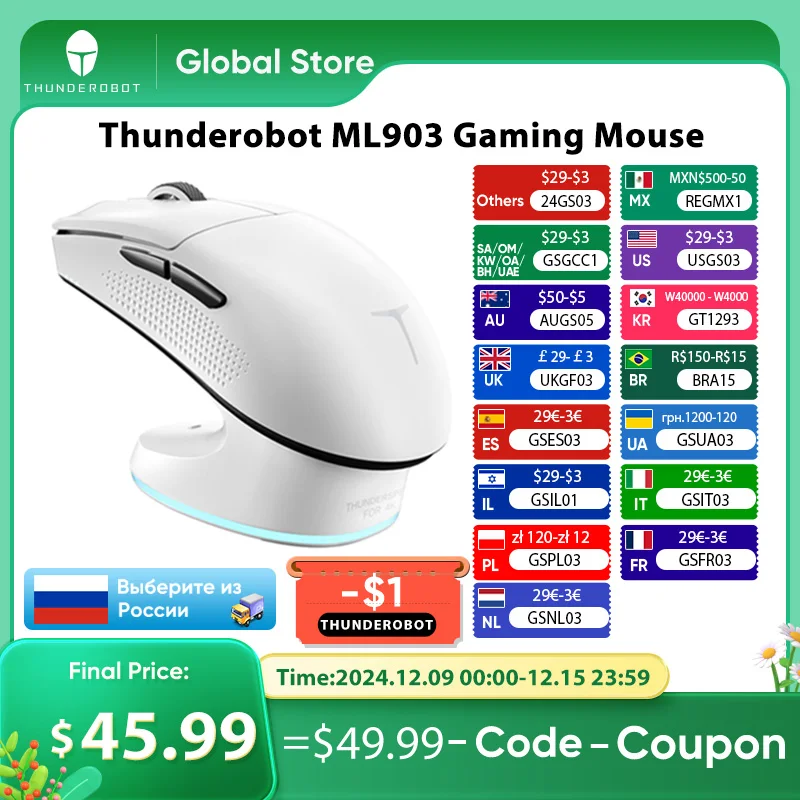 Thunderobot ML903 three-mode mouse gaming esports Wireless Bluetooth 2.4G wired 4K ultra-lightweight design PAW3395  charging