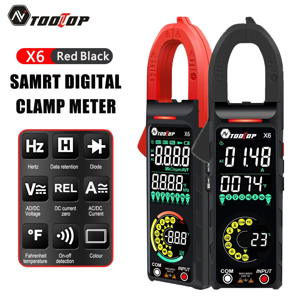 TOOLTOP X6 Smart Digital Clamp Meter AC DC Current Measure 6000 Counts Multimeter 400A Ammeter Voltmeter Hz Capacitance NCV Ohm