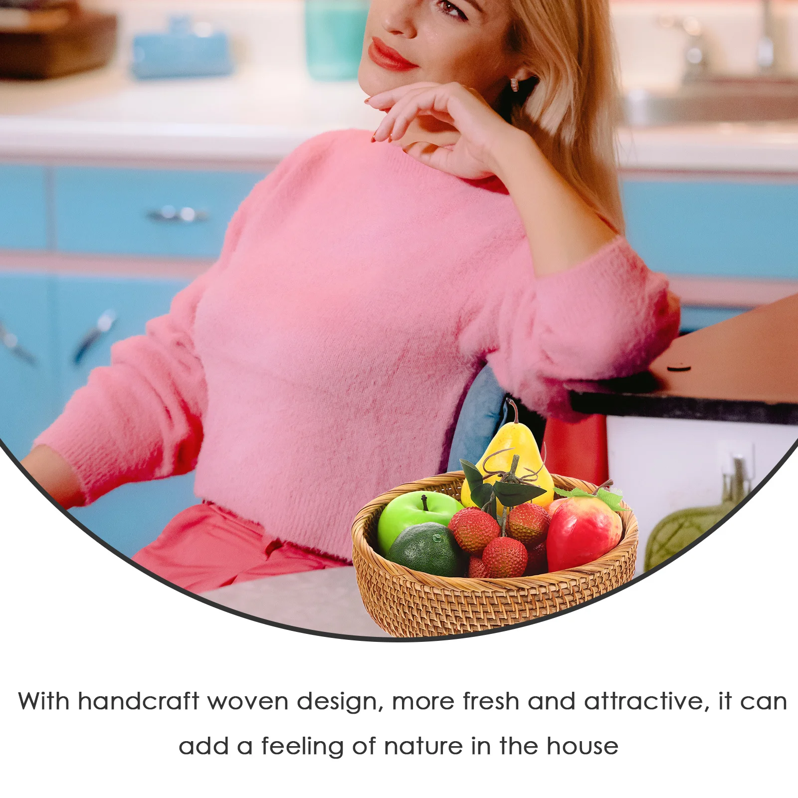 

Rustic Rattan Woven Basket Creative Fruit Storage Box Handcrafted Design Kitchen Hotel Decor Multi-Function Gift