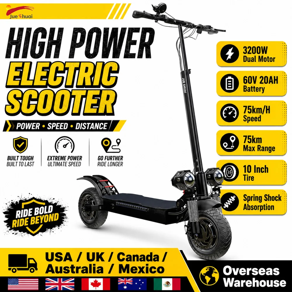 Jueshuai X700 Adult Electric Scooter 10 Inch Tire All-Terrain Escooter 60V 20Ah Battery Foldable E-Scooter 75KM/H Speed