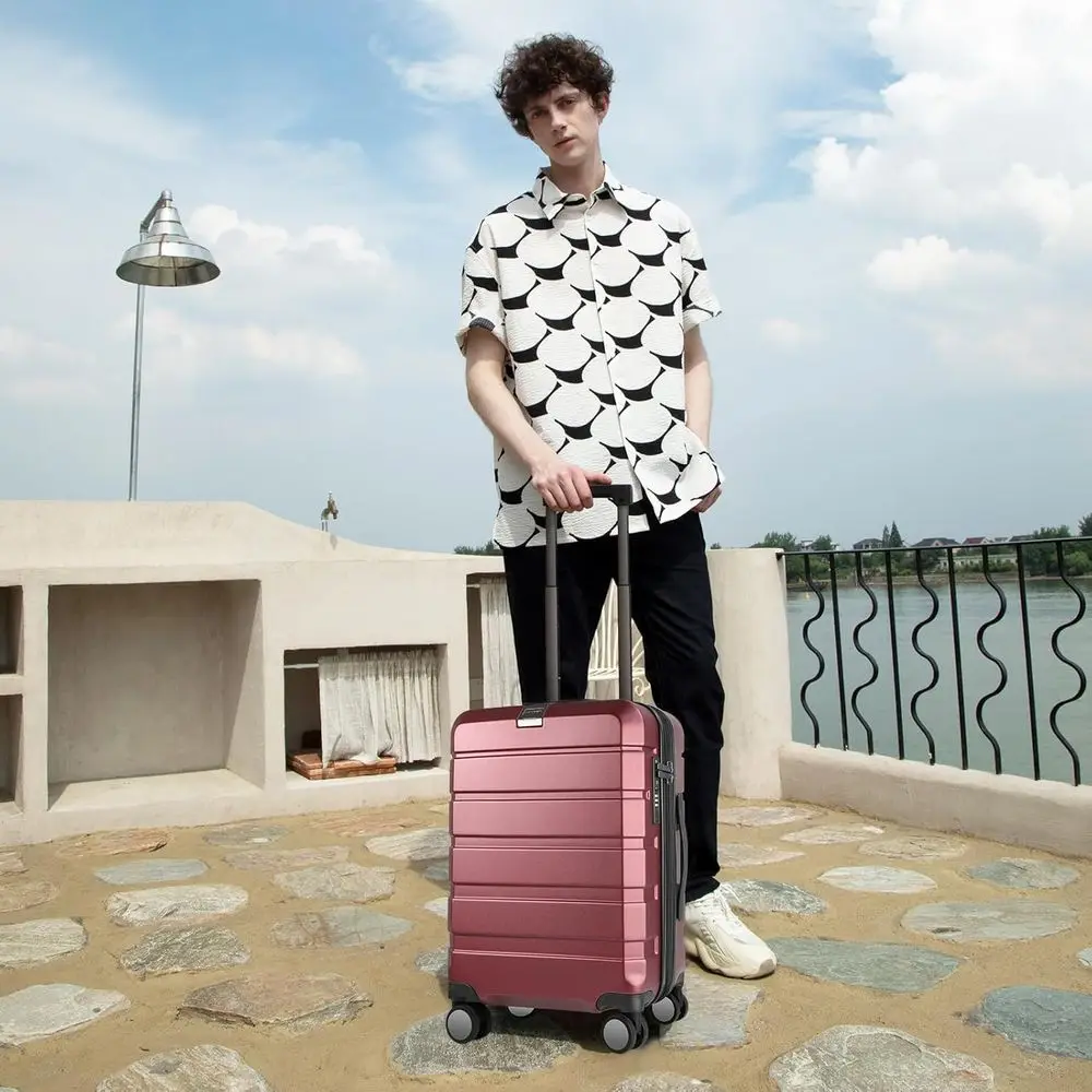 Expandable Hardside Spinner Luggage with TSA Lock, USB Port, 20 Burgundy Carry-On Suitcase