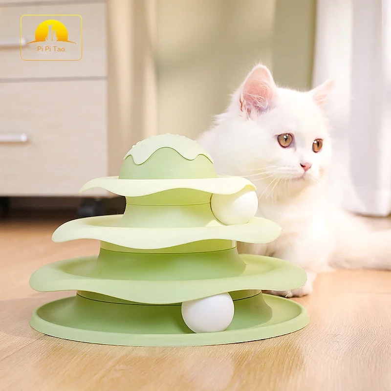 4 Levels Cat Toy Tower Turntable Roller Balls Toys Interactive Intelligence Training Track Toys Pet Cats Toys Cat Tunnel Toys