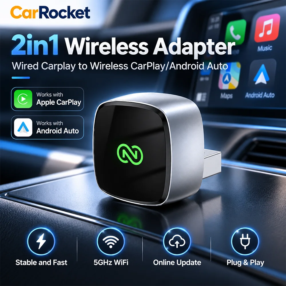 2 in 1 Wired Carplay To Wireless Carplay Android Auto Adapter AI Smart Box 5Ghz WiFi Type-C/USB Plug and Play Car Accessories
