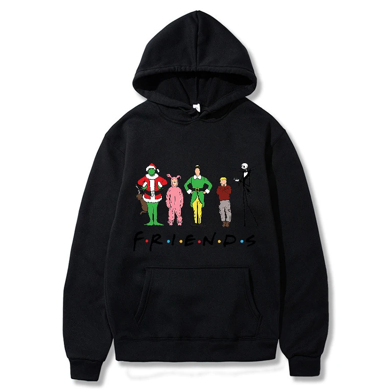 Sweater hoodie natal pria wanita, Hoodie Natal bercetak huruf grafis, Sweatshirt kasual Harajuku Streetwear teman, mantel Pullover bertudung untuk pria dan wanita