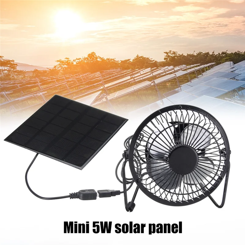 Miniventilador portátil alimentado por Panel Solar, 5W, 4 pulgadas, para invernadero, oficina y exterior