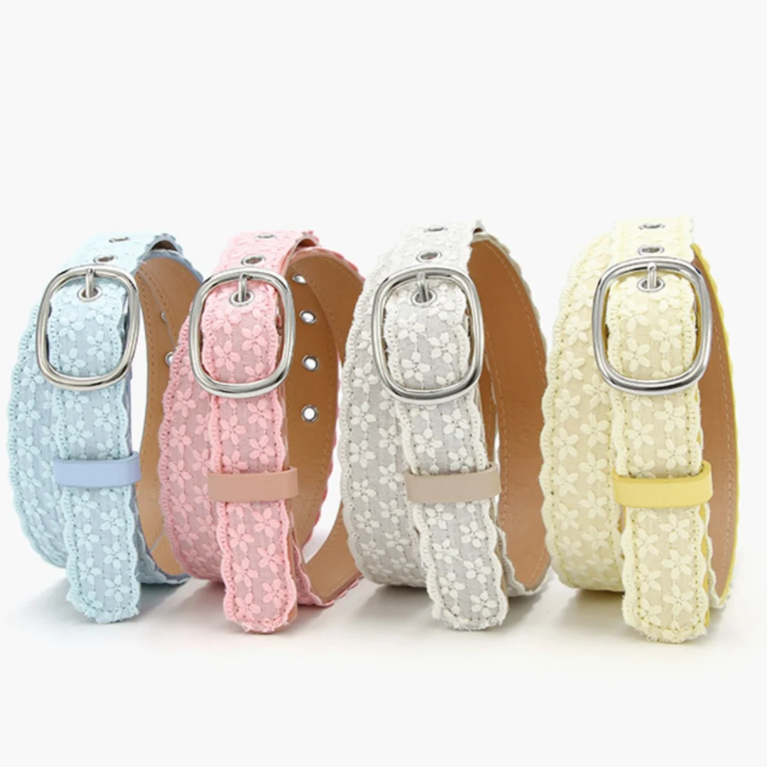 Trendy Niche Macaron-Colored Lace-Embroidered Belt; Fresh, Instagram-Style Versatile and Unique Women’s Leather Belt