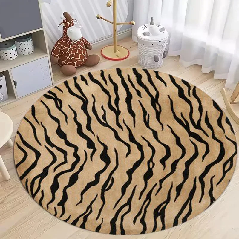 Safari Zebra Tiger Print Pattern Plush Soft Non Slip Washable Round Area Rug Carpet for Kids Bedroom Playroom Home Decor
