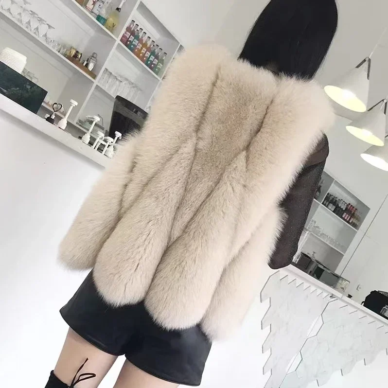 winter luxury fox fur vest women real fox fur vest vertical style ladies fashion fur vest