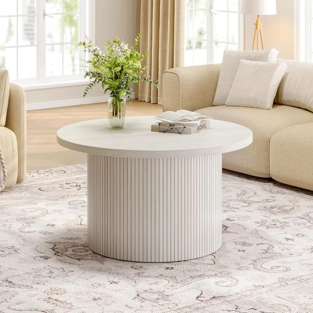 Tavolino rotondo 31,5, tavolini da caffè dal design tamburello per soggiorno, tavolino da caffè moderno in legno di metà secolo, accento per batteria