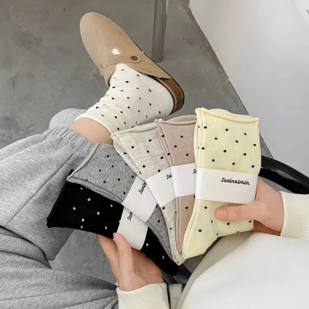

Удобные носки в горошек с загнутыми краями, тонкие впитывающие пот носки средней длины, дышащие женские носки, летние