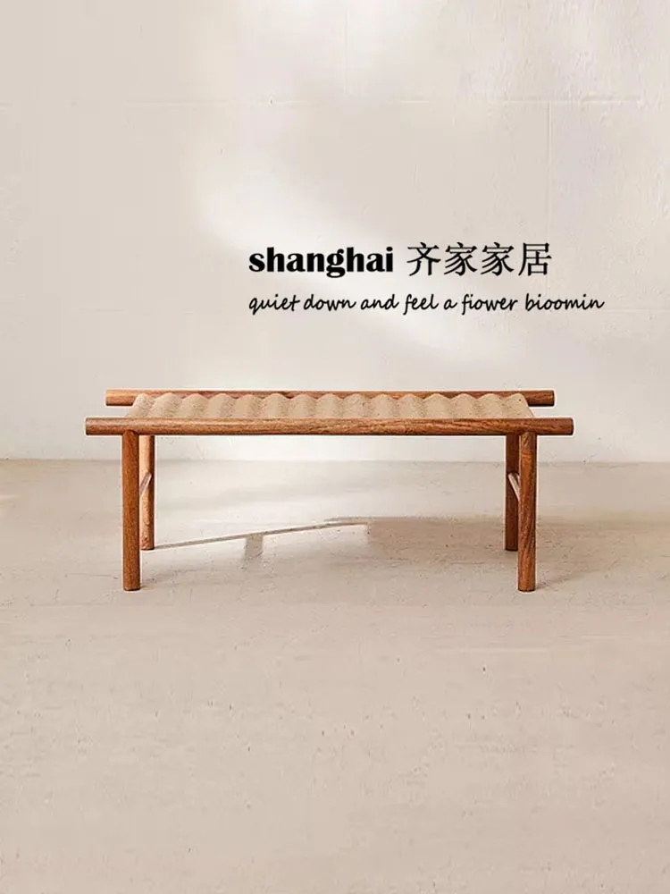 Nordic solid wood woven bedside stool bedroom bench