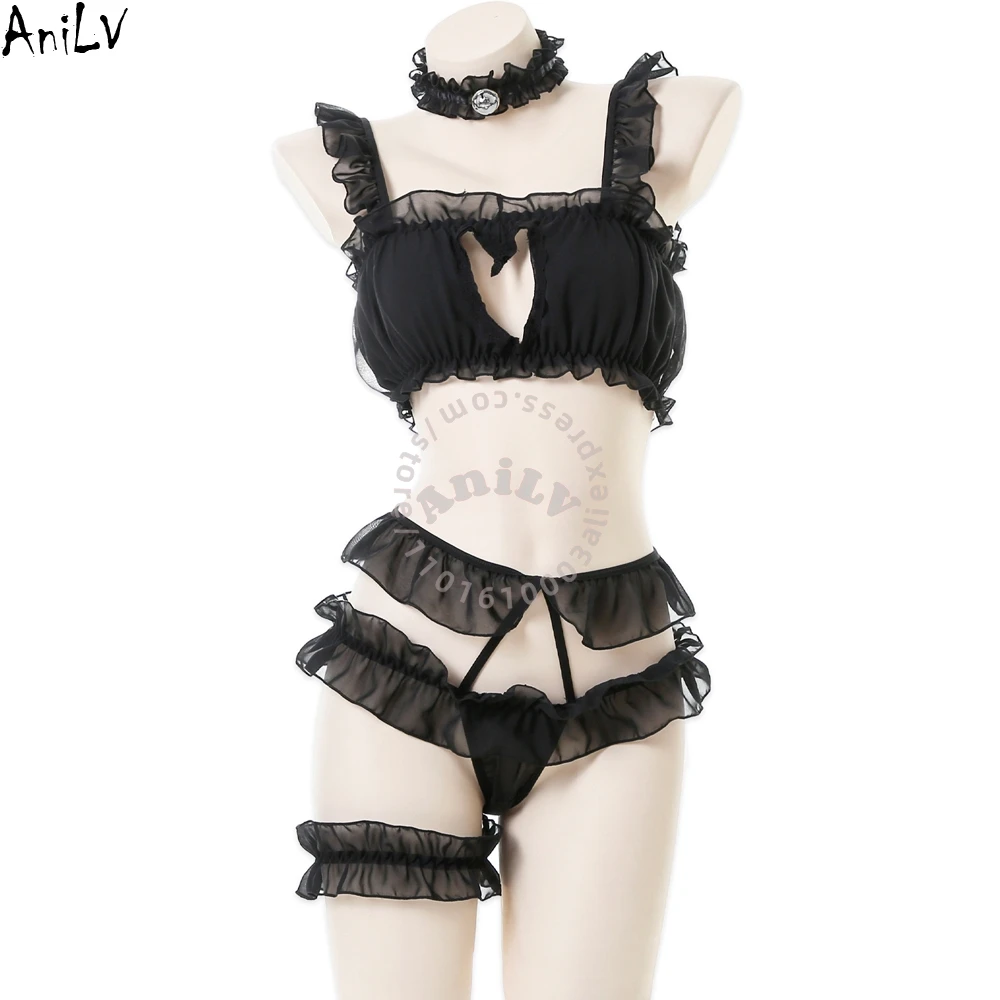 

AniLV Anime Lolita Girl Cat Mew Underwear Sexy Lingerie Women Chiffon Pajamas Outfits Role Play Erotic Costume