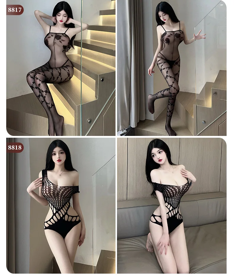 Women\'s 24 Styles Sexy Open Crotch Bodysuit Erotic Fishnet Mesh Bodystockings Female Porn Hollow Out Teddy Crotchless Lingerie