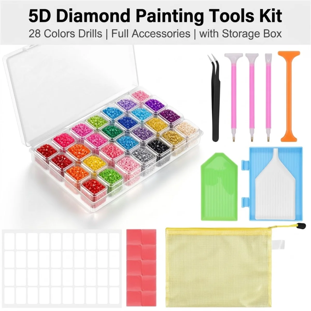 21Pcs 5D Diamond Painting Accessories Kit 28 Grid Storage Box Drill Pens Plastic Trays Tweezers for Art Craft Cross Stitch DIY