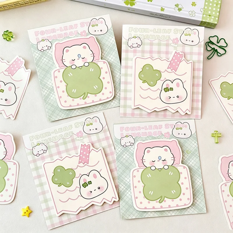 40pcs-lot-kawaii-four-leaf-clover-cat-rabbit-memo-pad-cute-stationery-label-notepad-planner-sticker-post-school-supplies