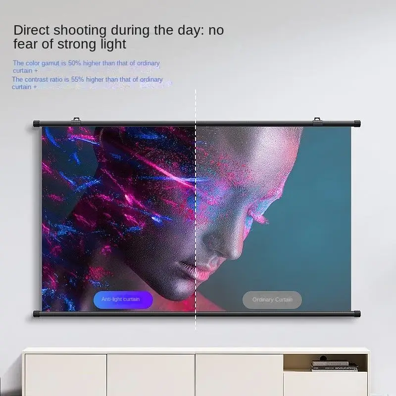 100 Inch Portable Outdoor Office Projection Screen Grey Metal Frame Anti-Light Polyester ALR Fabric 16:9 for Indoor Outdoor Use