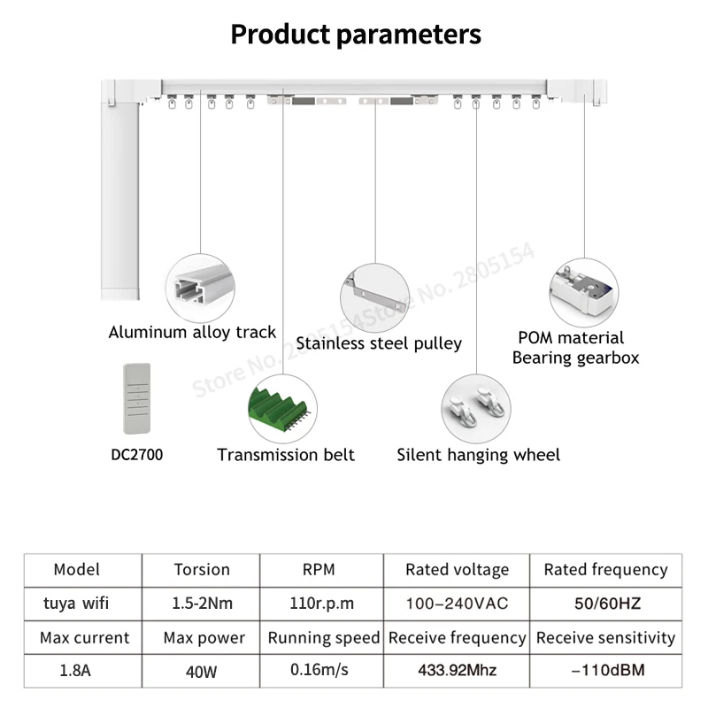 Smart wifi curtain motor tuya smart life  work with alexa ,Googlehome with remote  Customized Electric Curtain track smart home