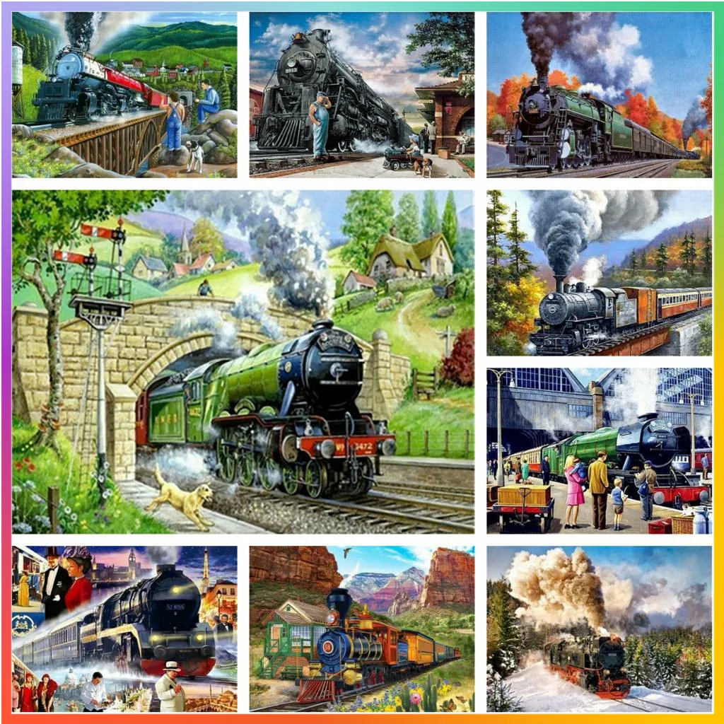 Treno natura scenario pittura diamante trapano completo stampato punto croce offerte mosaico ricamo Set Home Decor 5D fai da te arte nuovo