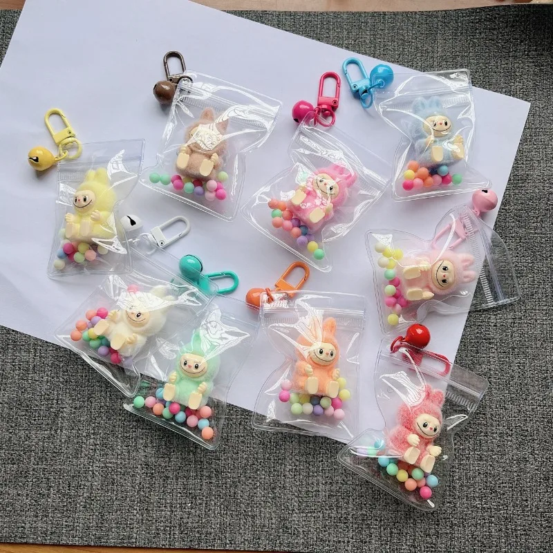 New Lucky Clear Bag Pendant Plush Cartoon Labubu Crushed Stone Vinyl Cute Grain Baby Walking Bag Mobile Pendant Cute Keychain