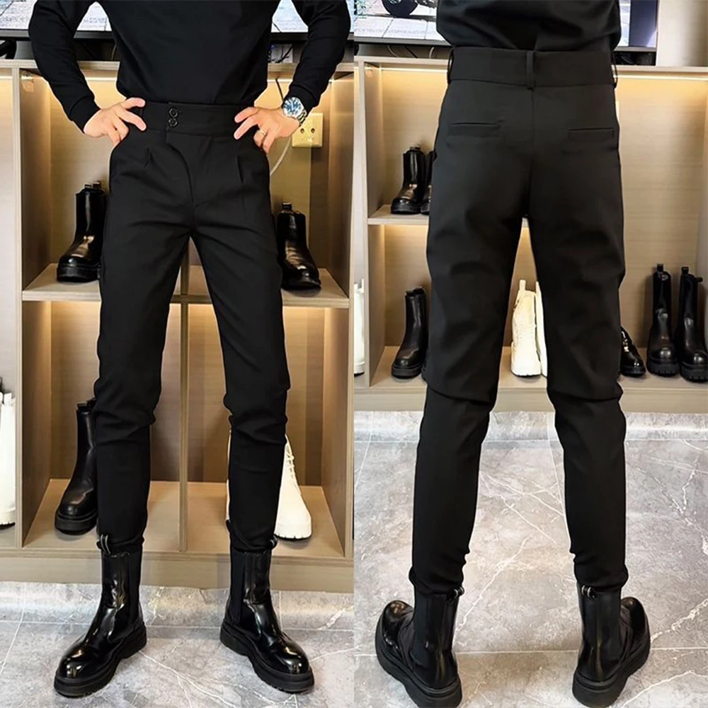 Men Slim Leggings Biker Leggings Streetwear British Fashion Youth Nightclubs Male All-Match Martin Boots Trousers Men'S Clothing