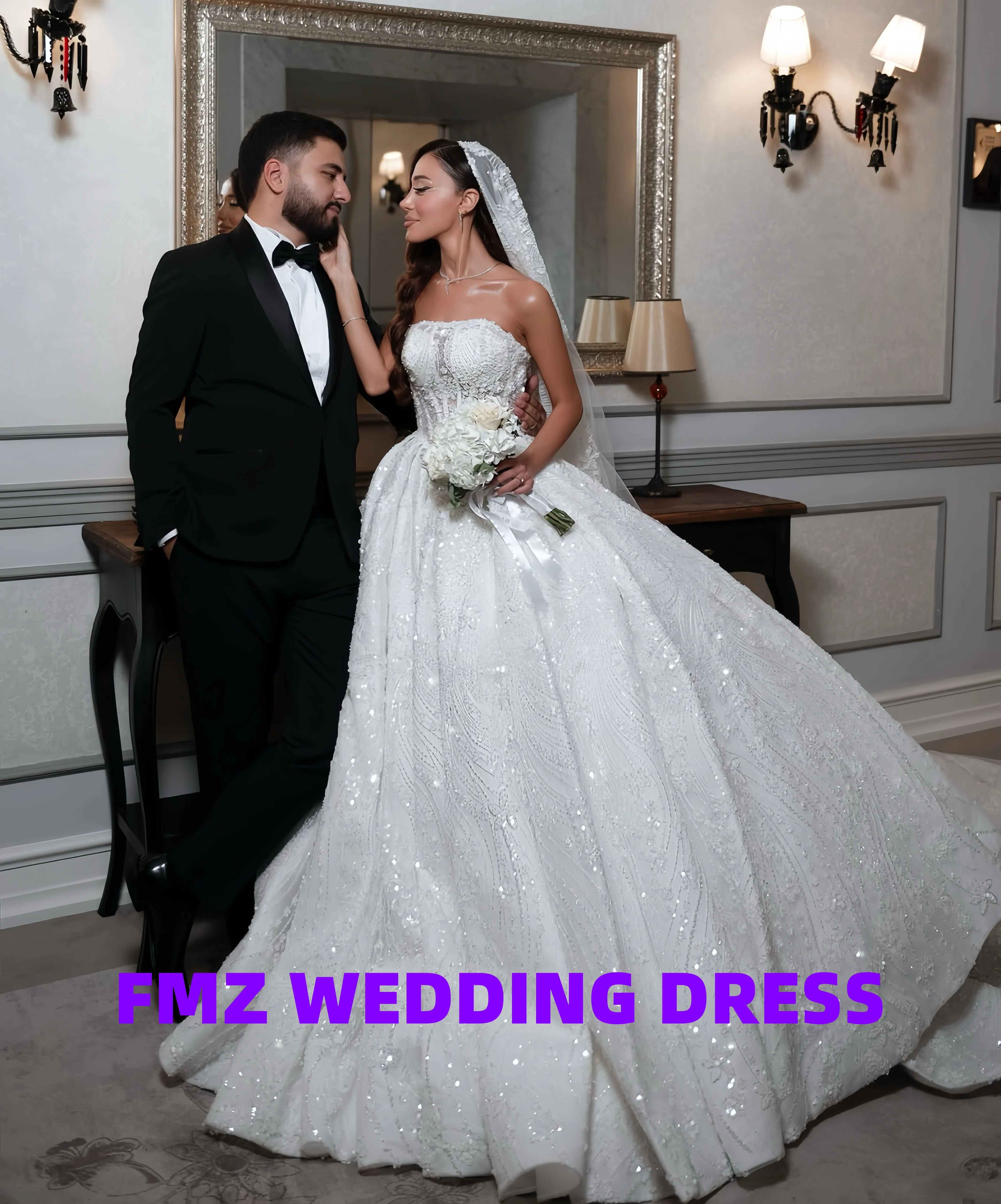 Suknia ślubna na zamówienie, olśniewająca, błyszcząca, bez ramiączek, bez rękawów, suknia balowa, luksusowe suknie ślubne, sukienki, vestidos de novia