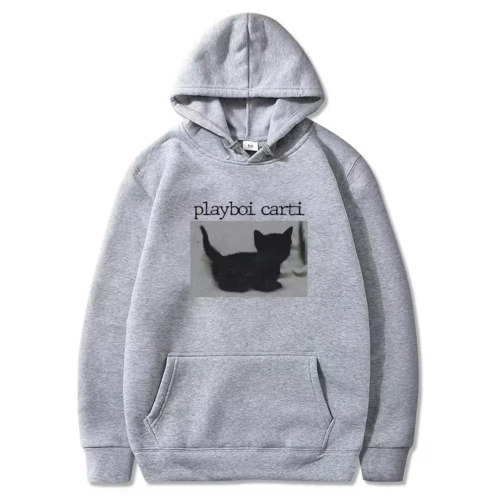 Playboi Carti Oversize Hip Hop Hoodie Cute Cat Print Hoodies Cotton Sweatshirt Fashion Mens Tops Women Winter Streetwear Clothes